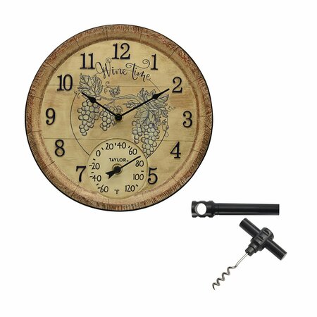TAYLOR PRECISION PRODUCTS 14-In. Wine Time Poly Resin Clock and Thermometer with Bonus Corkscrew 5253897